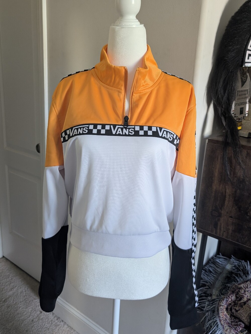 Vans Colorblock Quarter-Zip Pullover Jacket - Orange/White/Black